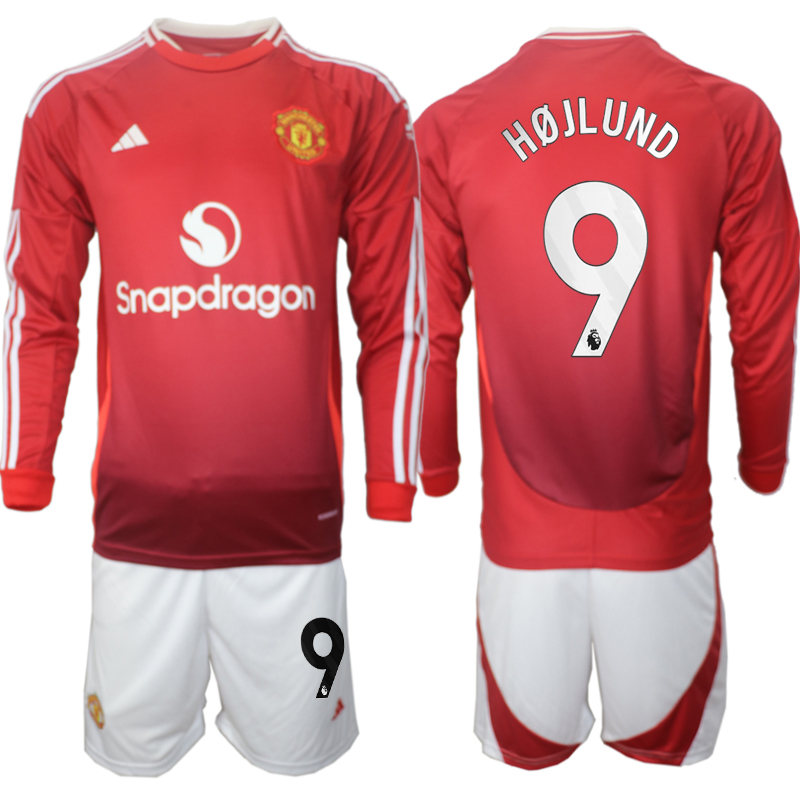 Men 2024-2025 Club Manchester United home Long Sleeves Red #9 Soccer Jerseys